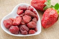 Dried strawberries and fresh strawberries