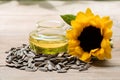 Dried sunflower seeds ,flower and oil  isolated on white background Royalty Free Stock Photo