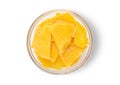 Dried sweet mango slices on white background.Top view.Macro.AI Generative Royalty Free Stock Photo