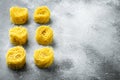 Dried taglierini , on gray stone background, with copy space for text Royalty Free Stock Photo