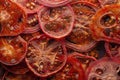 Dried tomato chips. Crispy dehydrated tomato slices Royalty Free Stock Photo