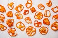 Dried tomato chips on a white background, top view Royalty Free Stock Photo