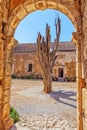 Dried tree behind the arch of old monastery Royalty Free Stock Photo