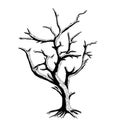 Dried Tree with Cut Branches, Silhouette Vector on White Background