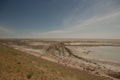 The dried-up Aral sea in summer, the water crisis on the planet and the concept of climate change