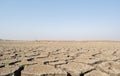 A dried up empty reservoir or dam during a summer heatwave, low rainfall and drought in north karnataka,India Royalty Free Stock Photo