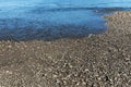 Dried up river bed, beach. Low water level of the Rhein dry river landscape, photo On the banks of the Rhine dried out in Cologne Royalty Free Stock Photo