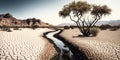 A dried-up riverbed emphasizing the urgency of water, concept of Sustainability, created with Generative AI technology
