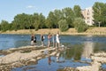 Dried up riverbed of the Elbe River in Magdeburg in Germany Royalty Free Stock Photo