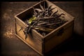 dried vanilla bean pods in a wooden box