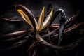 Dried vanilla sticks and vanilla flower. Neural network AI generated