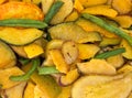 Dried vegetable chips close view