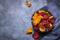Dried vegetables, dehydrated sweet potato, parsnip, beetroot chips, snacks