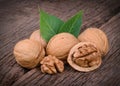 Dried walnuts with leaves