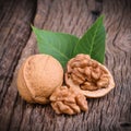 Dried walnuts with leaves