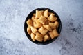 Dried wheat pads for breakfast in a bowl Royalty Free Stock Photo