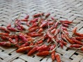 Dried Whole Chili on Bamboo weave texture