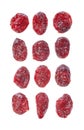 Dried whole cranberries collection isolated on white background, selective focus Royalty Free Stock Photo