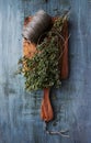 Dried wild oregano on a kitchen board Royalty Free Stock Photo