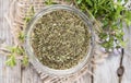 Dried Winter Savory in a bowl Royalty Free Stock Photo