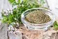 Dried Winter Savory in a bowl Royalty Free Stock Photo