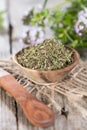Dried Winter Savory in a bowl Royalty Free Stock Photo