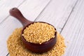 Dried Yellow Chana or Moong Mung Bean Dal on a Wood Scoop