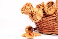 Dried yellow roses in a basket