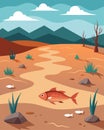 A driedup lakebed with dead fish and plants tered across it a product of overproduction and its effect on water quality