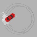 Drift car tire circle road. Drift race show circle track grunge scratch vector top view