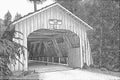 Drift Creek Covered Bridge in Oregon Pencil Sketch