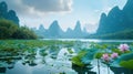 Drift through the tranquility of the Floating Lotus Isles . Generative Ai