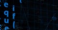Drifting alphanumeric symbols and binary stream in data matrix, with red symbols and code snippets Royalty Free Stock Photo