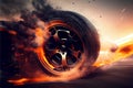 Drifting and fire smoking sport car tire with red breaks Royalty Free Stock Photo