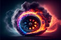 Drifting and fire smoking sport car tire with red breaks Royalty Free Stock Photo