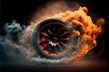 Drifting and fire smoking sport car tire with red breaks Royalty Free Stock Photo