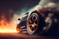 Drifting and fire smoking sport car tire with red breaks Royalty Free Stock Photo