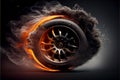 Drifting and fire smoking sport car tire with red breaks Royalty Free Stock Photo