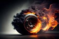 Drifting and fire smoking sport car tire with red breaks Royalty Free Stock Photo