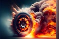 Drifting and fire smoking sport car tire with red breaks Royalty Free Stock Photo