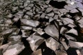 Drifting ice floes on river. ice drift on Moscow river Royalty Free Stock Photo