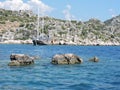 Drifting yacht off the coast of the Mediterranean sea Royalty Free Stock Photo