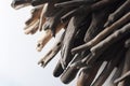 Driftwood art. Close up of a mirror frame decorated with wooden sticks