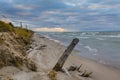 Driftwood on a Lake Huron Beach Under a Cloudy Sky