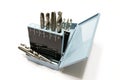 Drill bits and taps in a metal box Royalty Free Stock Photo