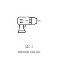drill icon vector from electrician tools and elements collection. Thin line drill outline icon vector illustration. Linear symbol