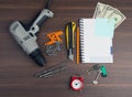 Drill with money and keys Royalty Free Stock Photo