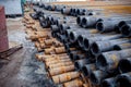 Drill pipe of  oil drilling platforms. Royalty Free Stock Photo