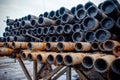 Drill pipe of  oil drilling platforms. Royalty Free Stock Photo