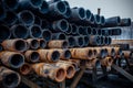 Drill pipe of  oil drilling platforms. Royalty Free Stock Photo